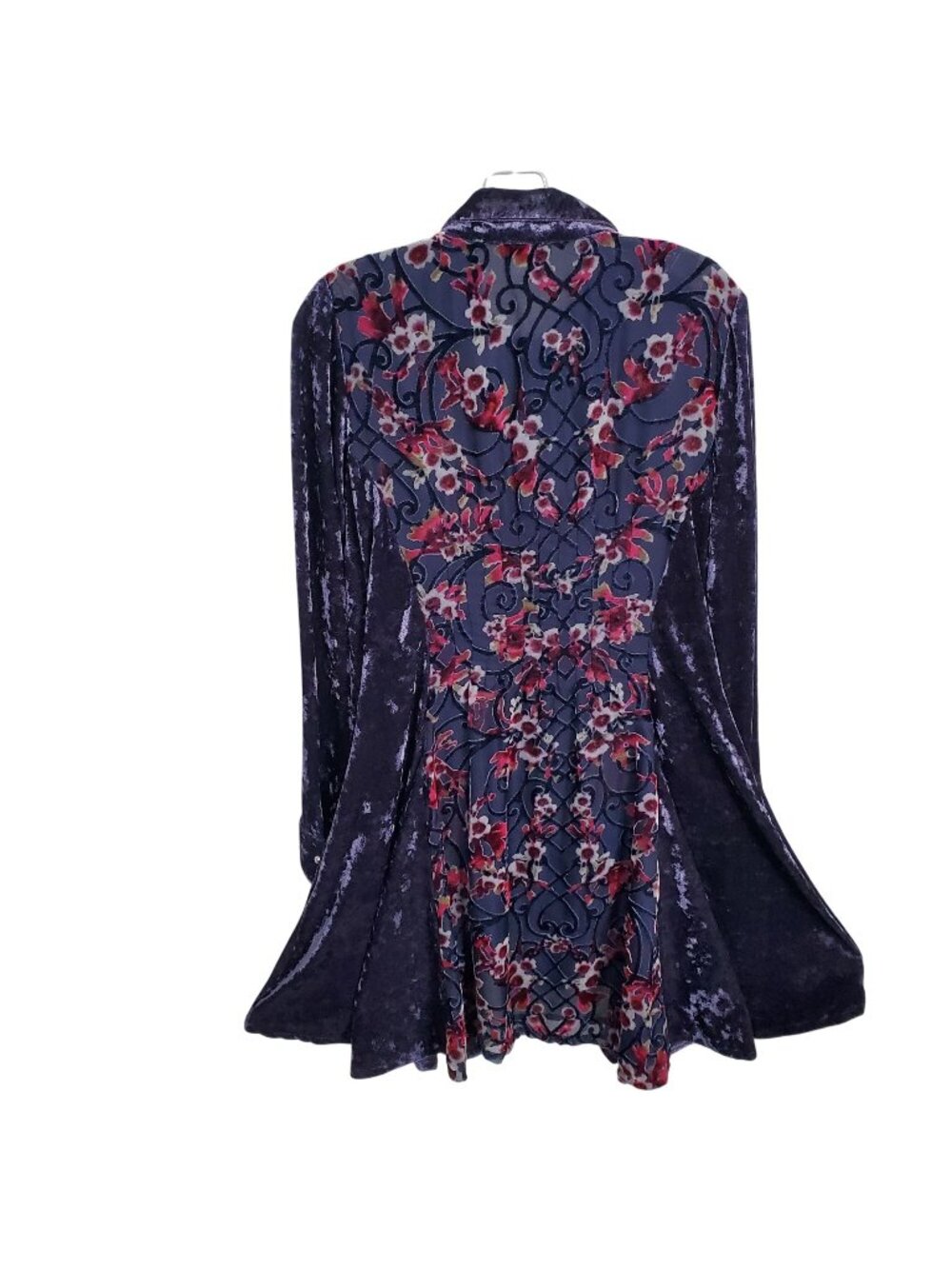 Dor Dor Sz L Dress Duster Button Front Burnout Velvet Boho Festival Flare Hi Low